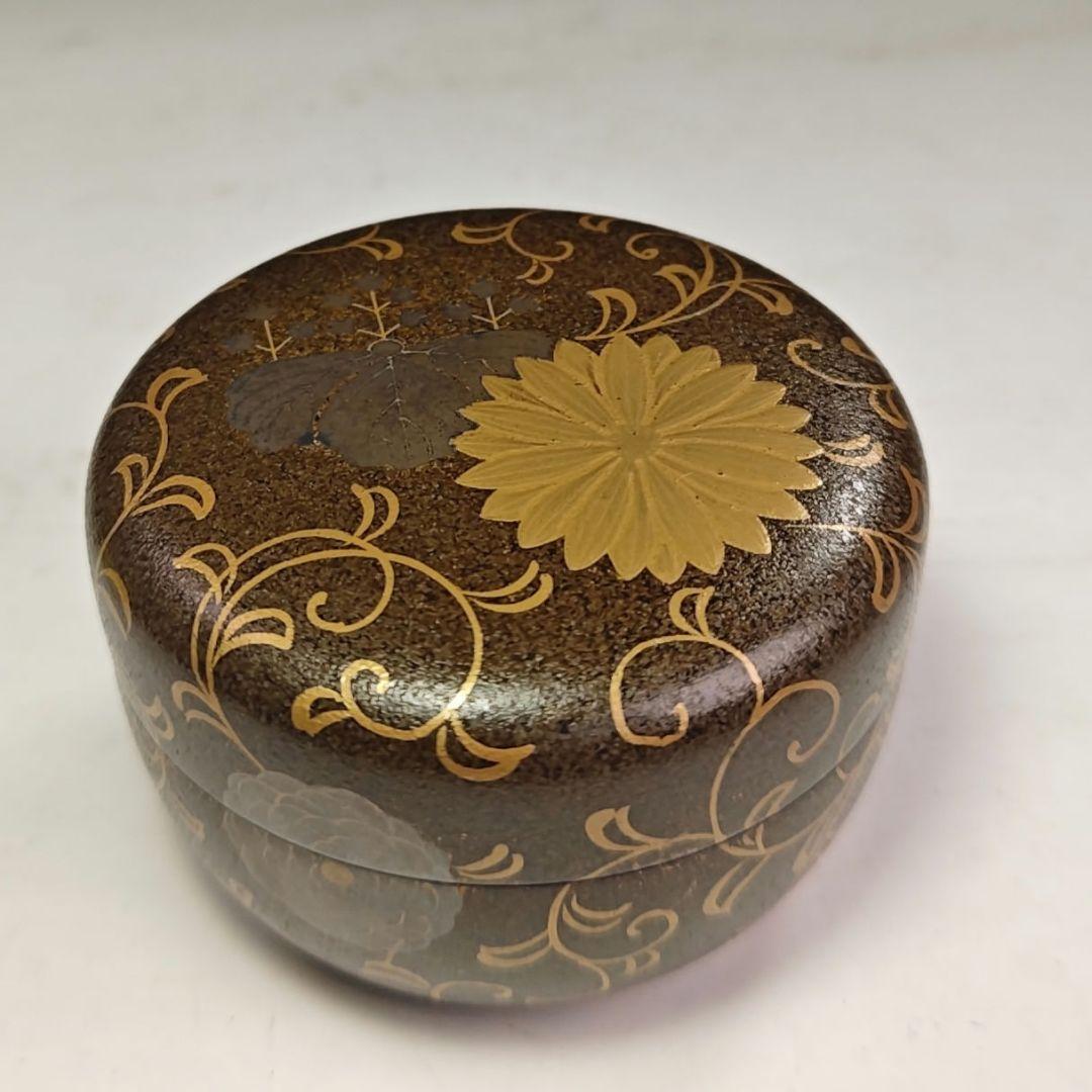 イ938 棗『時代　菊蒔絵　内梨地　平棗　木箱』茶道具