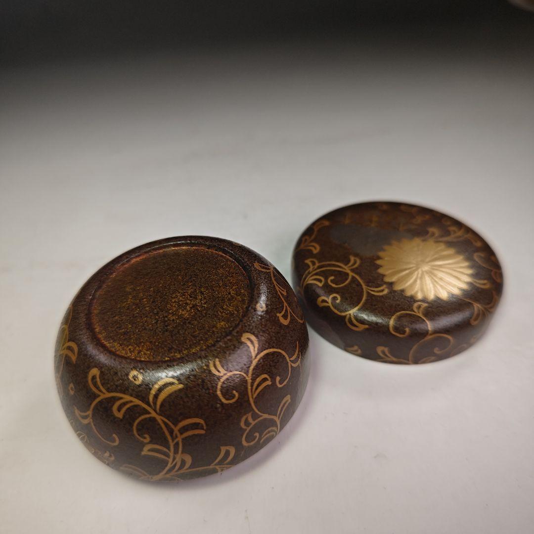 イ938 棗『時代　菊蒔絵　内梨地　平棗　木箱』茶道具