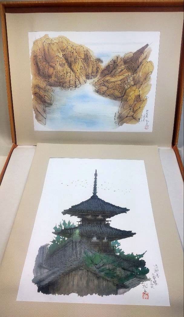 悠久の旅 平山郁夫素描集 日本経済新聞社 絵画全10作品揃 額付