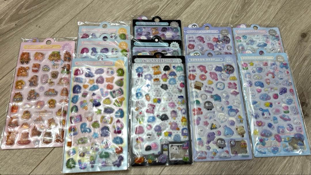 【本日限定価格】キャラクターぷっくり・ボンボンドロップ風3Dシール　60枚