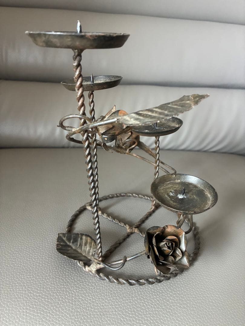 フランスアンティーク　金属製 ローズ キャンドルホルダー　ブロカント