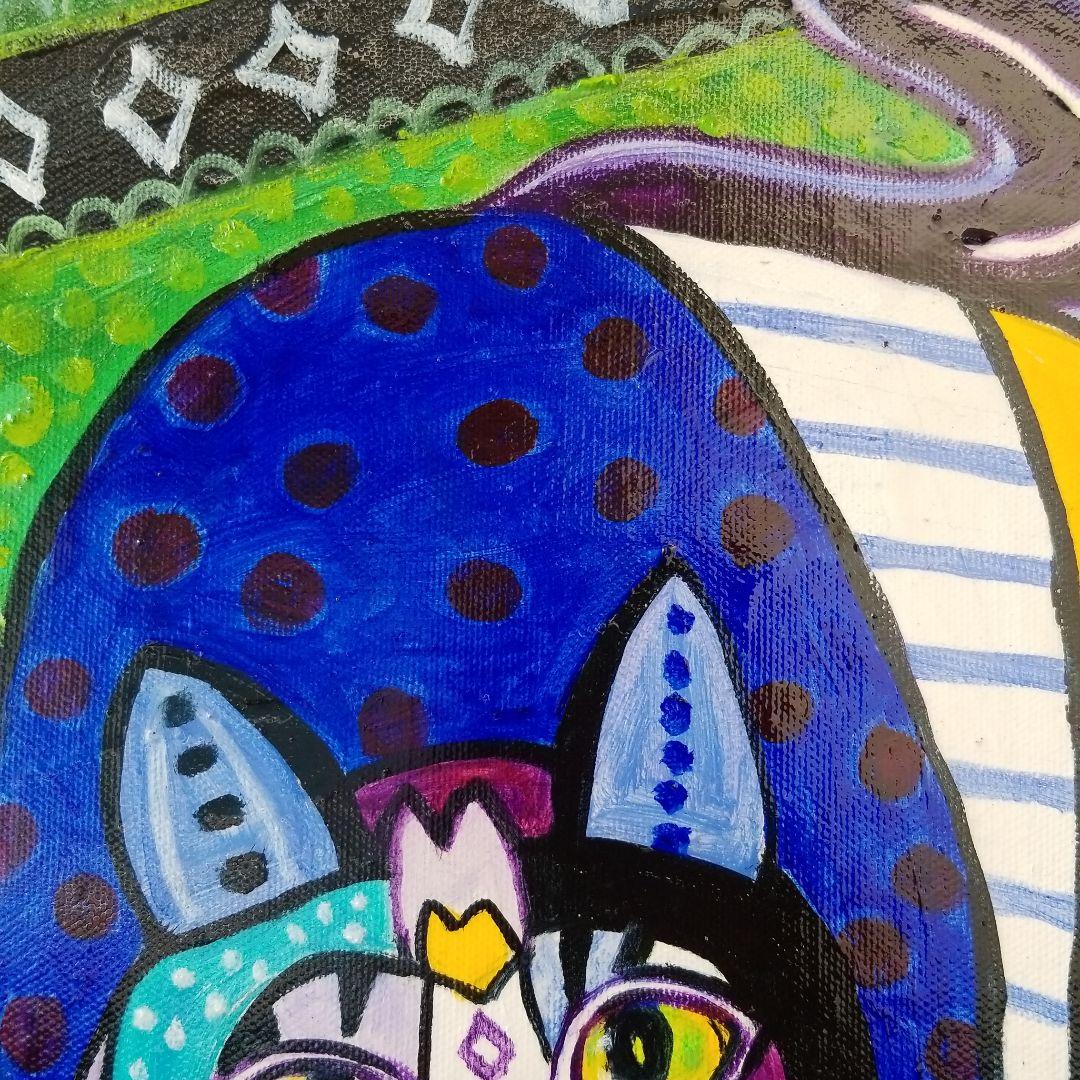 油絵　専用　カラフルになったやんちゃねこ