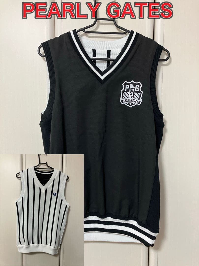 【美品】PEARLY GATES ベスト ブラック/ホワイト