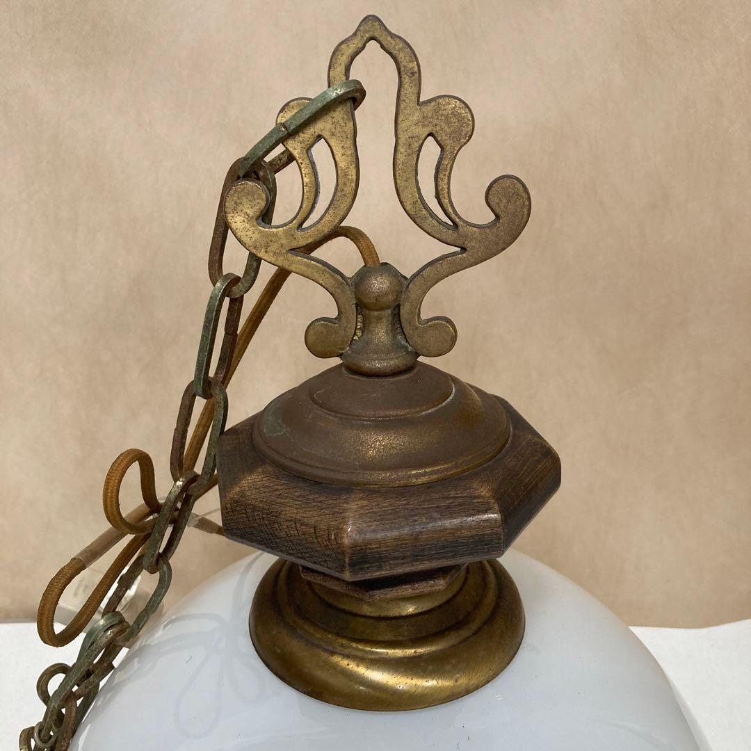 昭和レトロ　ペンダントライト　ミルクガラス　フリル　ビンテージ