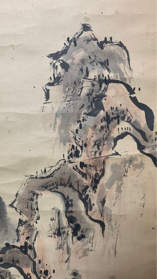 ②② 中国？山水風景水彩画掛軸　署名捺印有り　作者不明