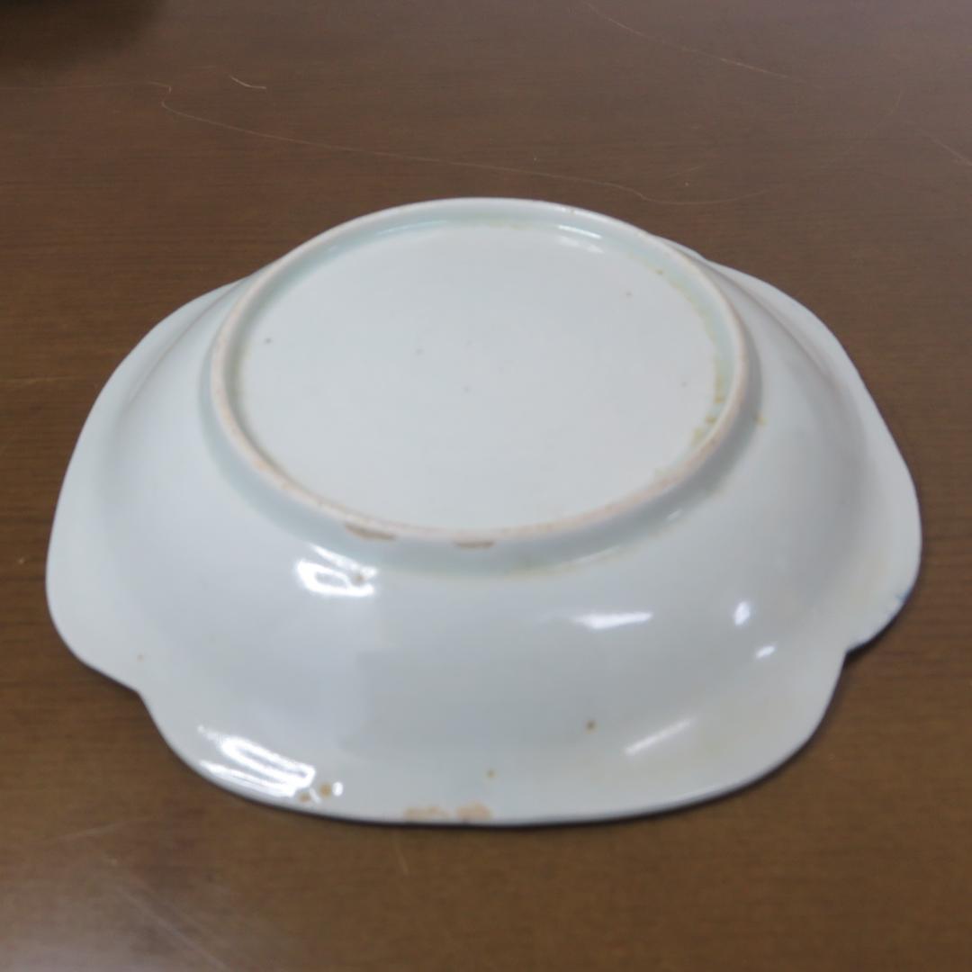 角皿 染付 8枚 山水 江戸 雲 民家 船 変形皿 合箱あり