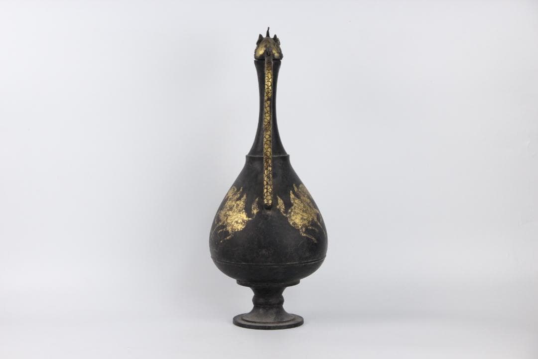 古美術 古銅 鍍金 竜首 水瓶 胡瓶 浄瓶 国宝法隆寺献納御物写 ED11-28