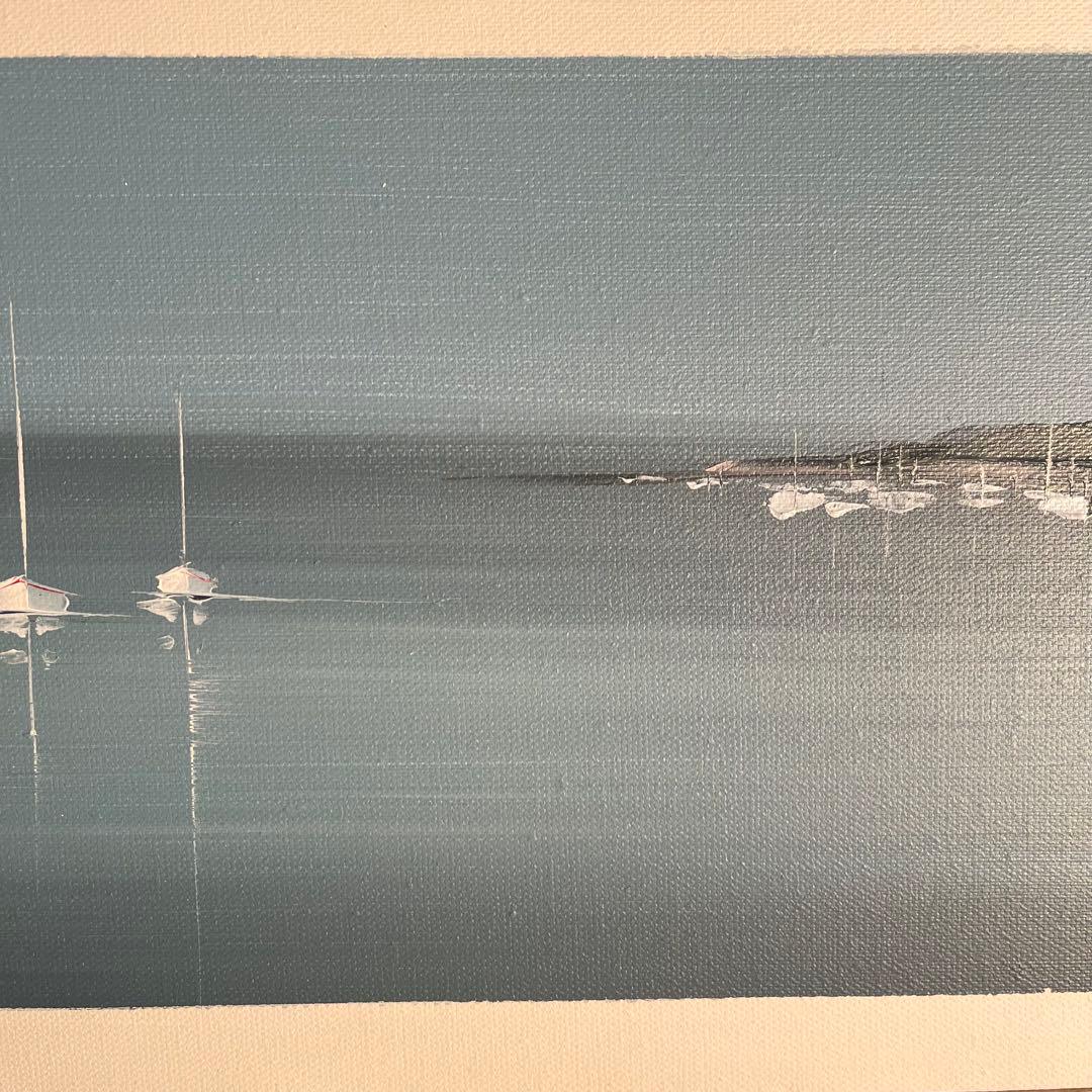 手書き油絵 ヨットハーバー 額付 絵画 インテリア 油彩画