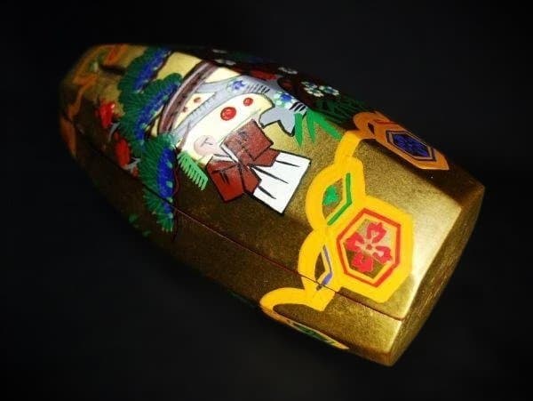 ぶりぶり香合 松鶴高砂絵 祥福 本金箔押 本漆器