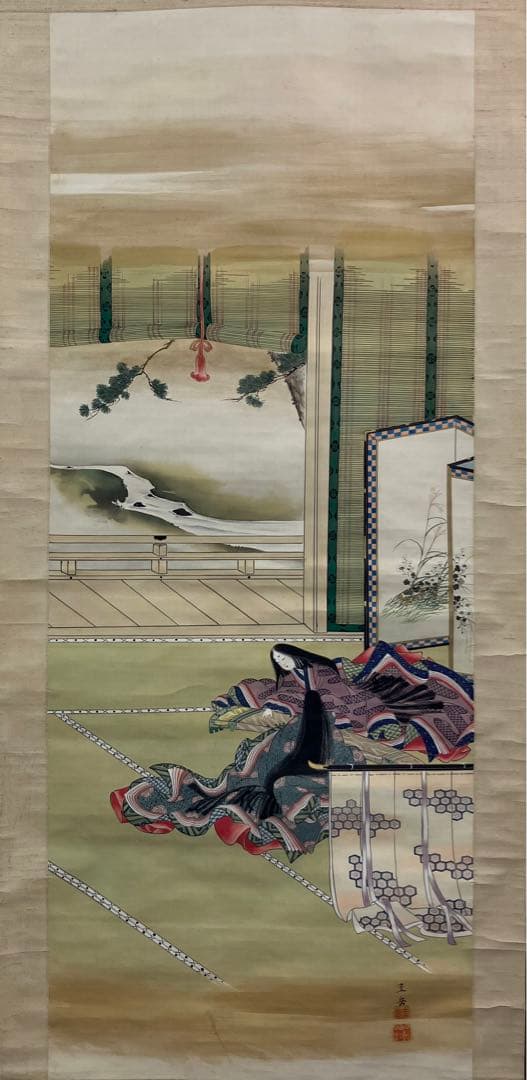 圭岳 銘【歌仙図・美人画・浮世絵】絹本　掛軸（清少納言 紫式部 小野小町）