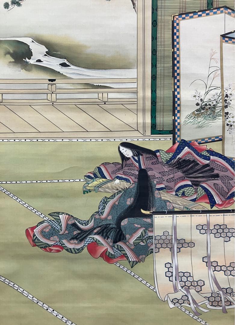 圭岳 銘【歌仙図・美人画・浮世絵】絹本　掛軸（清少納言 紫式部 小野小町）