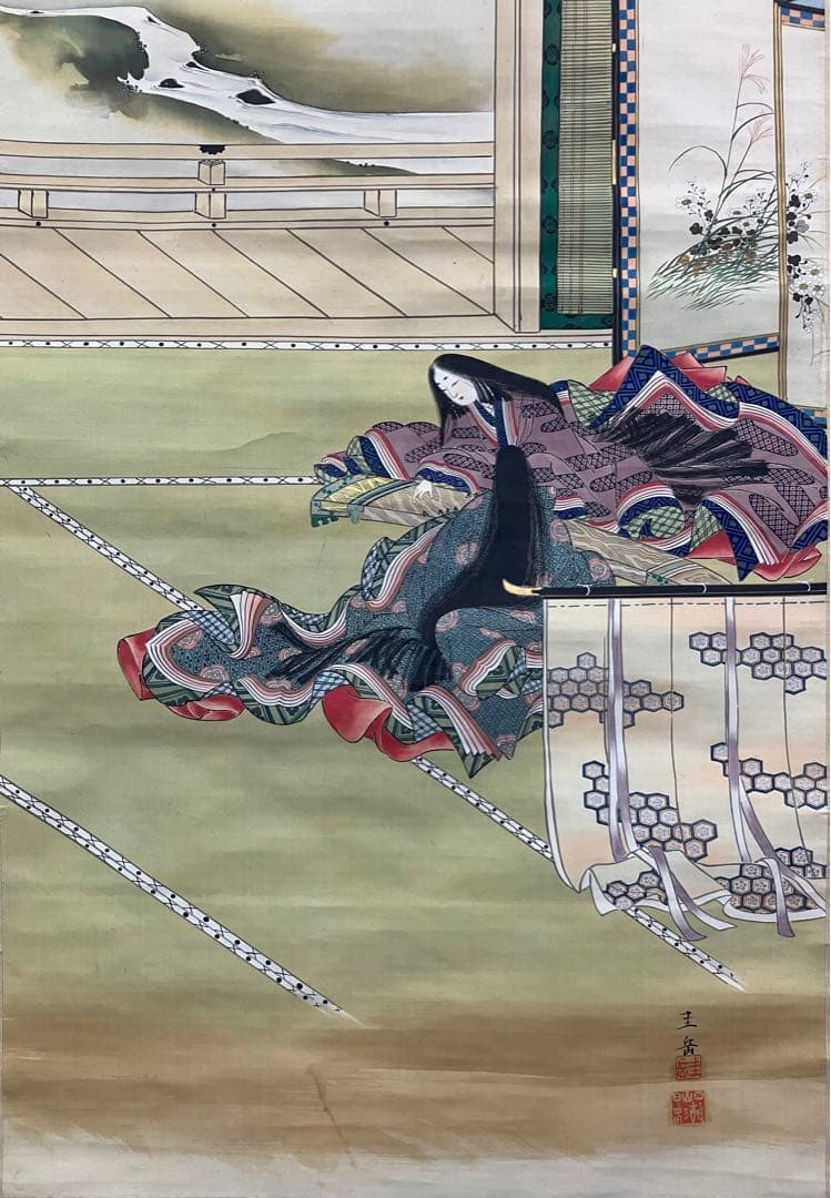 圭岳 銘【歌仙図・美人画・浮世絵】絹本　掛軸（清少納言 紫式部 小野小町）