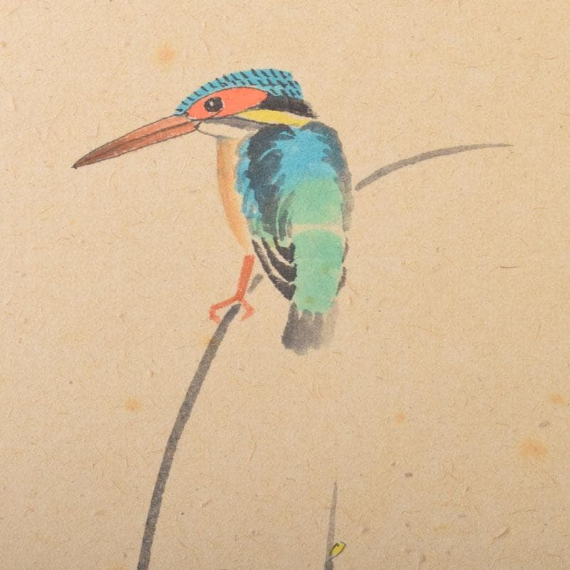 掛軸　景蜂画　翡翠の図　涼風　前大徳　福本積應添書　書付共箱　C　6854A