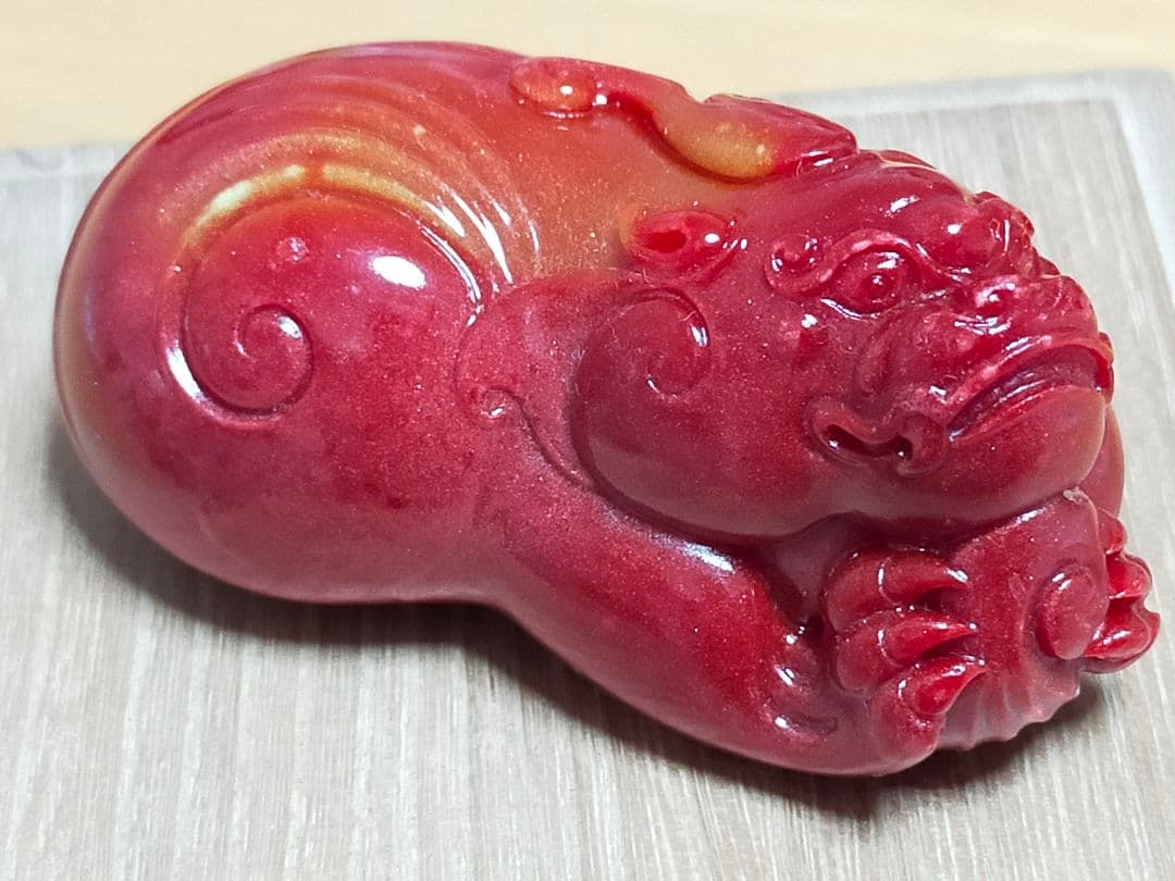 ♥中国　寿山石　獅子　置物　桐箱付き　古玩　骨董品