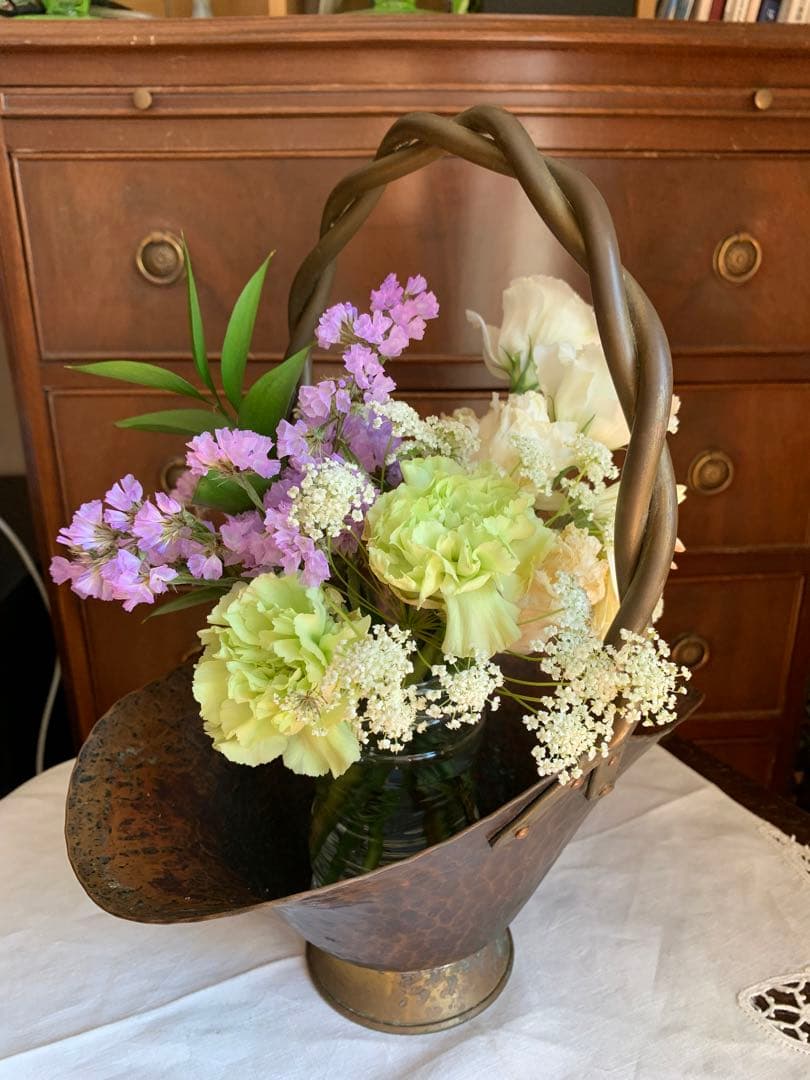 ヴィンテージ　銅製花器　フラワーバスケット　ベルギー製