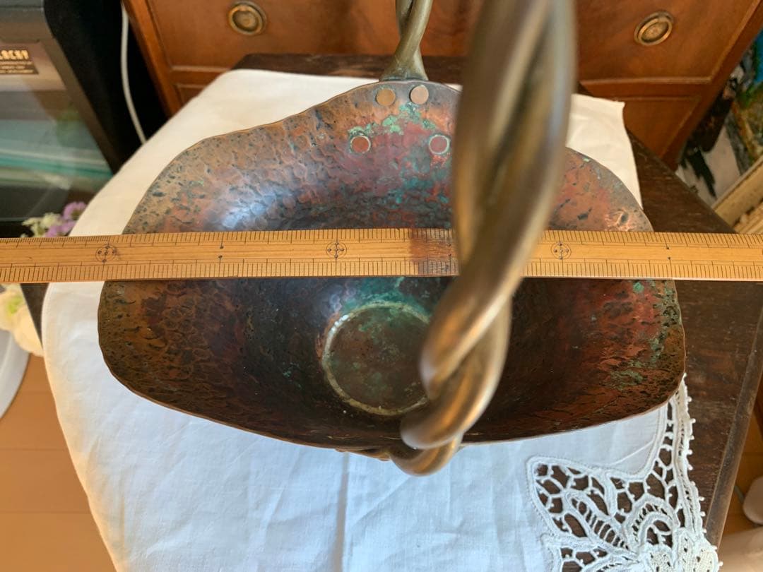 ヴィンテージ　銅製花器　フラワーバスケット　ベルギー製