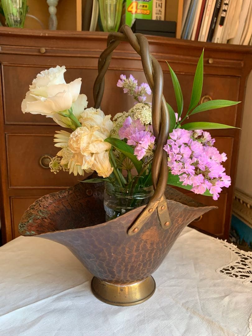 ヴィンテージ　銅製花器　フラワーバスケット　ベルギー製