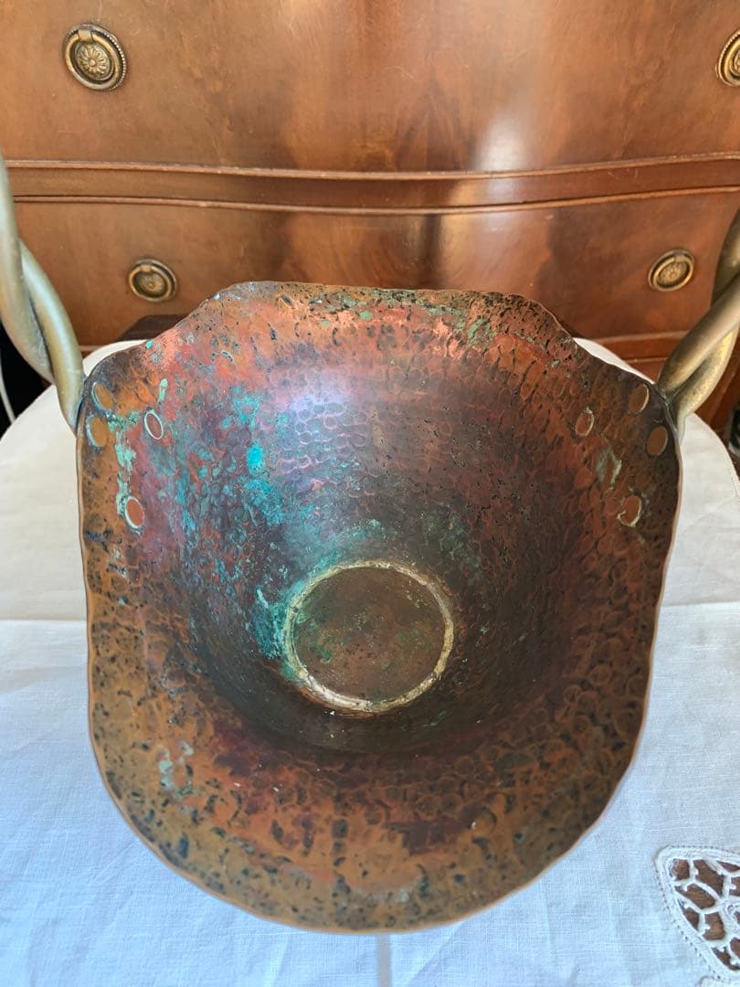 ヴィンテージ　銅製花器　フラワーバスケット　ベルギー製