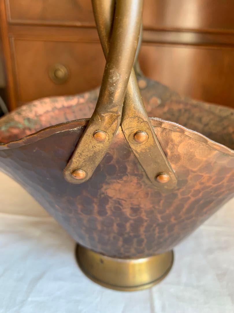 ヴィンテージ　銅製花器　フラワーバスケット　ベルギー製