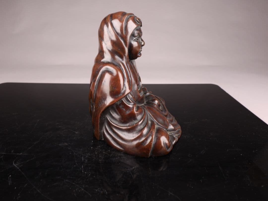 A466 佐渡名工 斑紫銅製達磨像 【本間琢斎】造 置物／箱付 美品 ＊＝