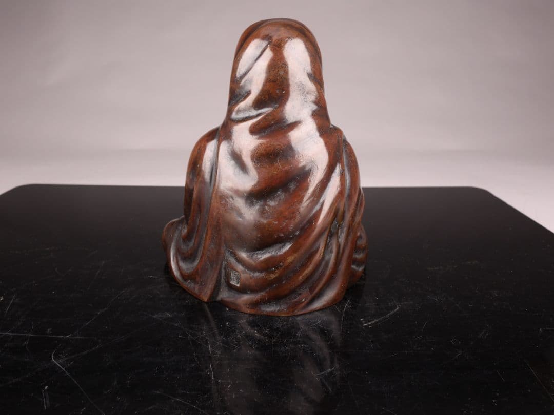 A466 佐渡名工 斑紫銅製達磨像 【本間琢斎】造 置物／箱付 美品 ＊＝