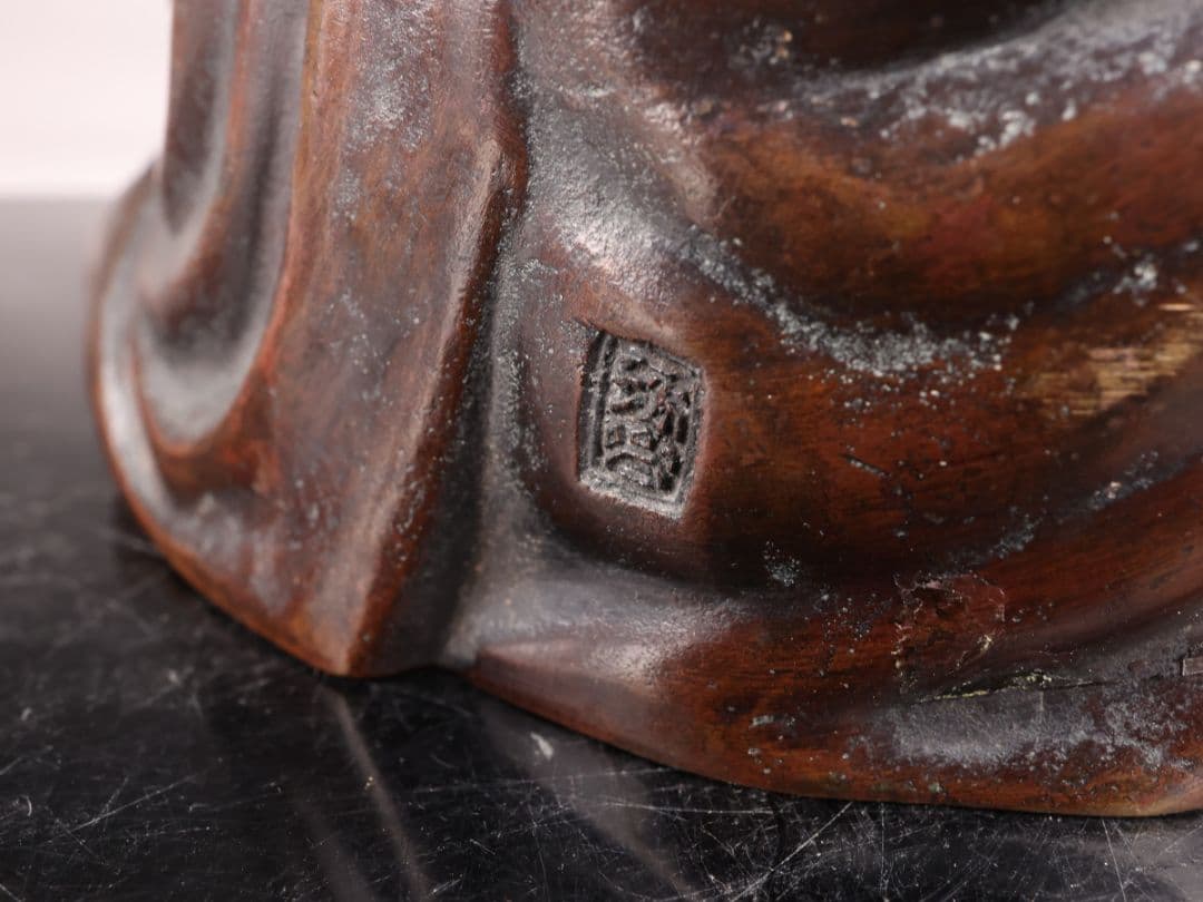 A466 佐渡名工 斑紫銅製達磨像 【本間琢斎】造 置物／箱付 美品 ＊＝