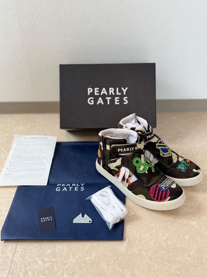 【美品】PEARLY GATES カモフラ ワッペン　ハイカットゴルフシューズ