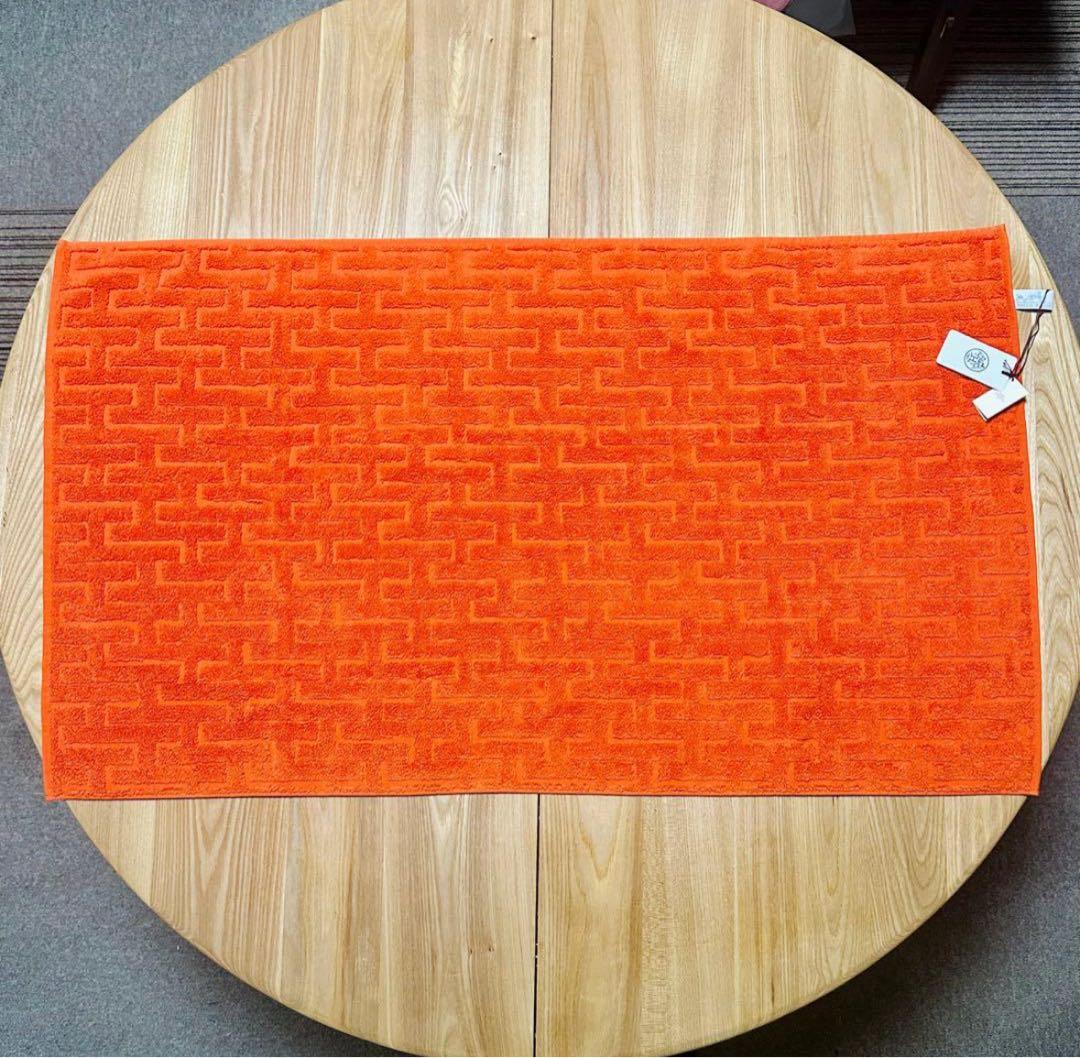 新品未使用】HERMES オレンジ　バスタオル　H柄　箱 • 袋 付き