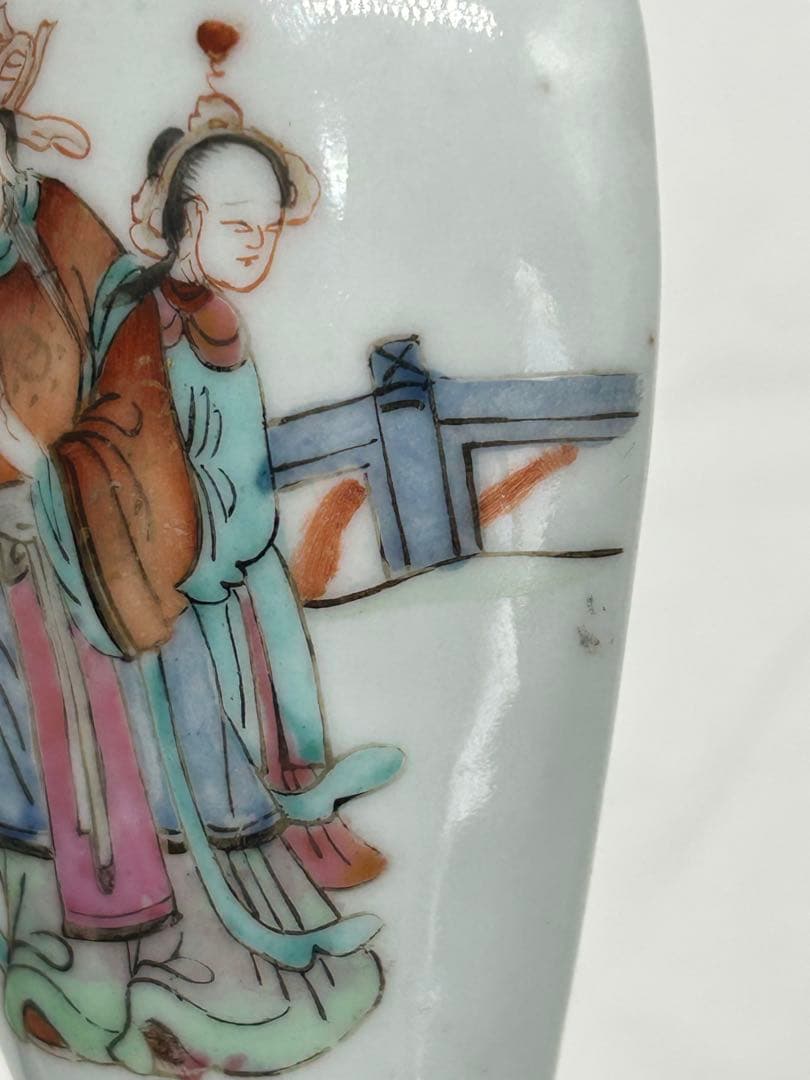 中国　清時代　粉彩人物紋壁瓶　送料込み1213