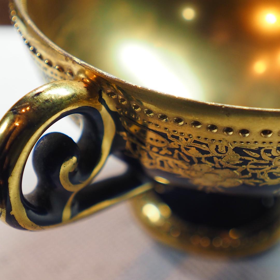 オールドノリタケ 金盛藍線帯華装飾紋 メイプルリーフ印 ペディスタル 里帰り