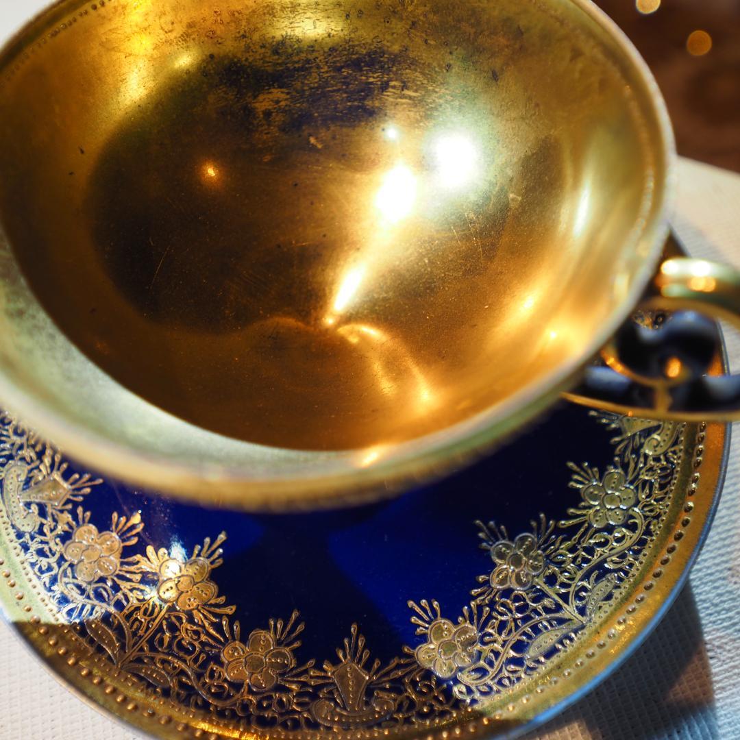 オールドノリタケ 金盛藍線帯華装飾紋 メイプルリーフ印 ペディスタル 里帰り