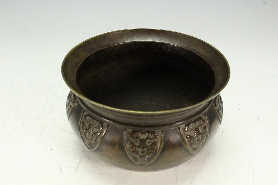 茶道具 饕餮紋 建水 古銅 龍文堂製(K-LC951)