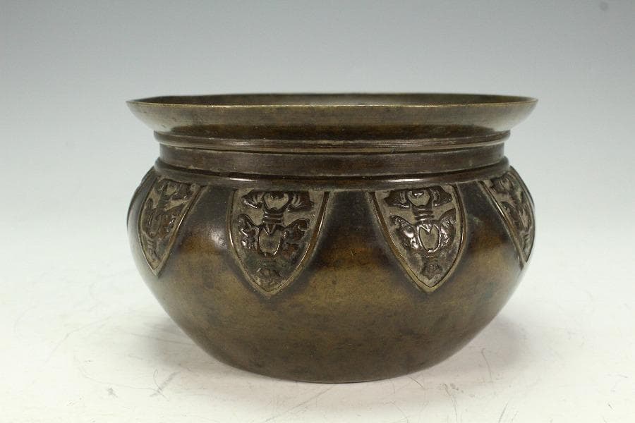 茶道具 饕餮紋 建水 古銅 龍文堂製(K-LC951)