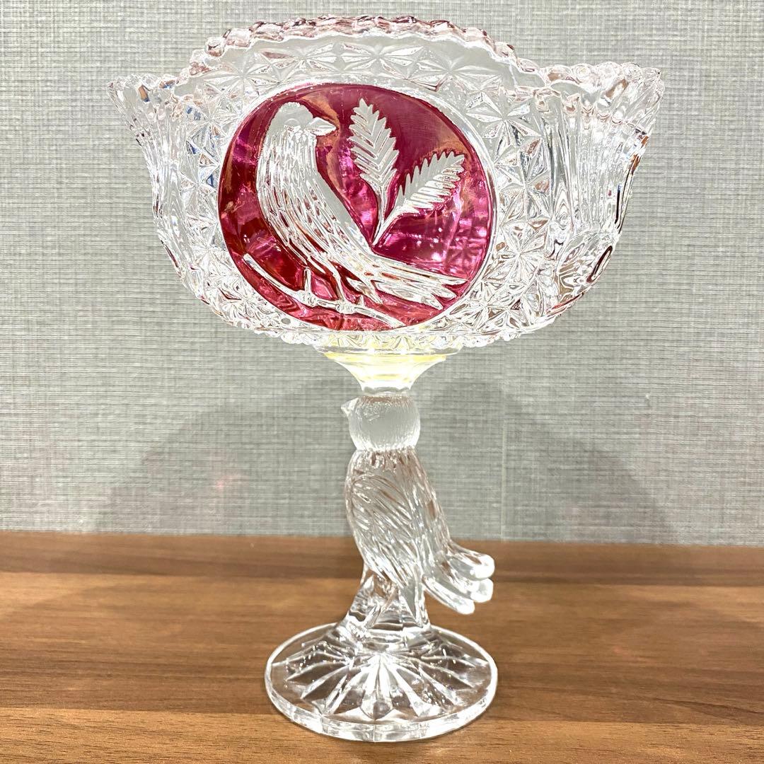 【美品】HOFBAUER ホフバウワー　クリスタル　ガラス　鳥の彫刻　コンポート