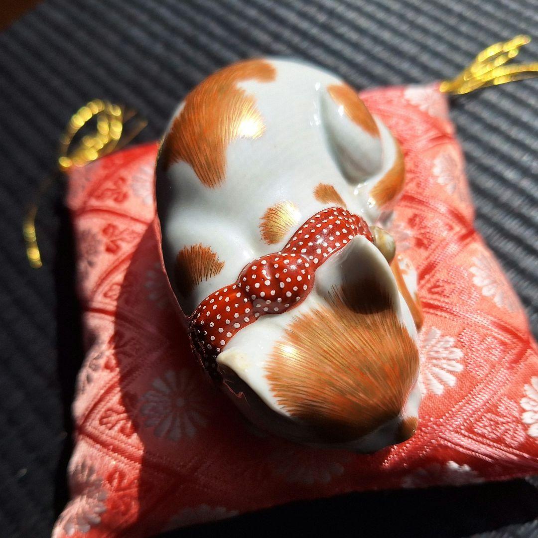 最上手！海を渡り、米国で百年以上眠り続けた猫！明治後期眠り猫招き猫 古伊万里九谷