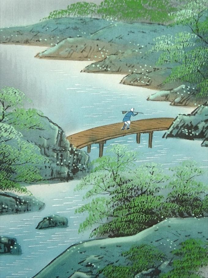 【真作】掛軸 小野蕉麗『山邨風趣』絹本 肉筆 共箱付 掛け軸 w032622