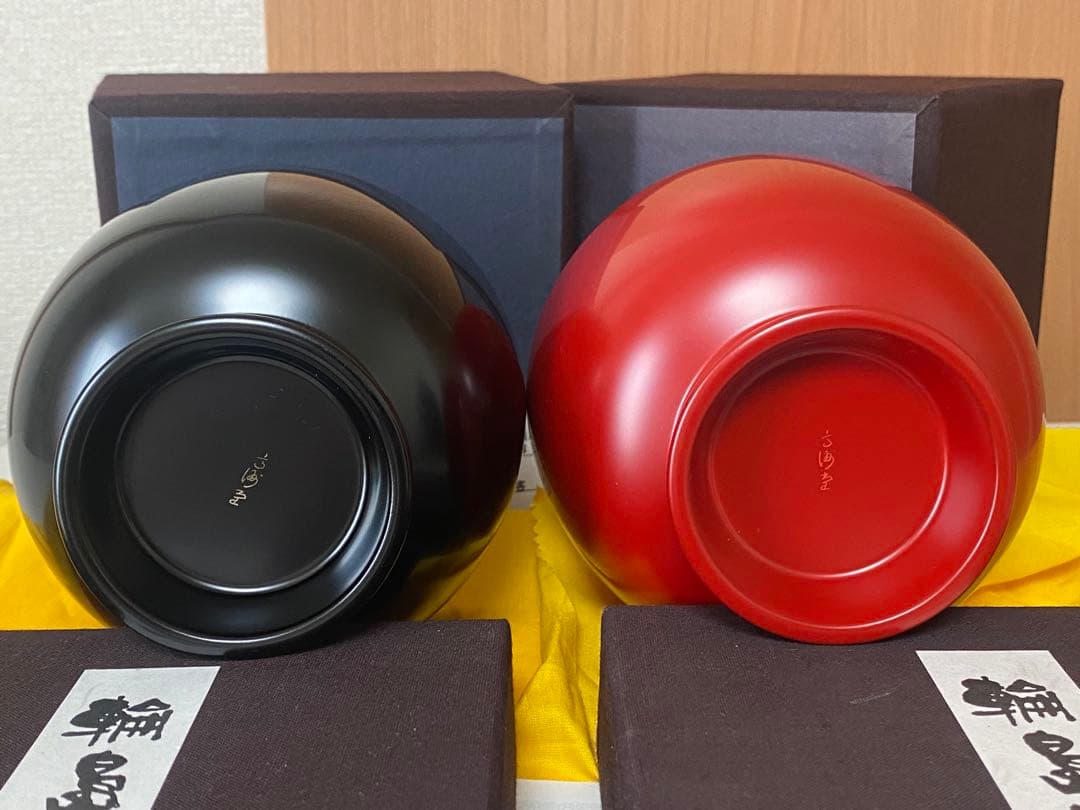 希少 輪島塗 花椀 ペア 2個セット 大向高洲堂 合鹿椀 お椀 汁椀 黒塗 朱塗