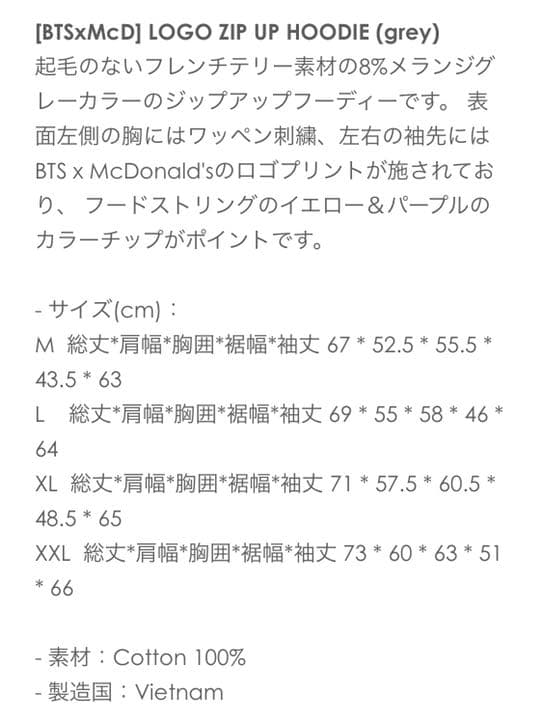 BTS☆マクドナルドコラボパーカー☆新品
