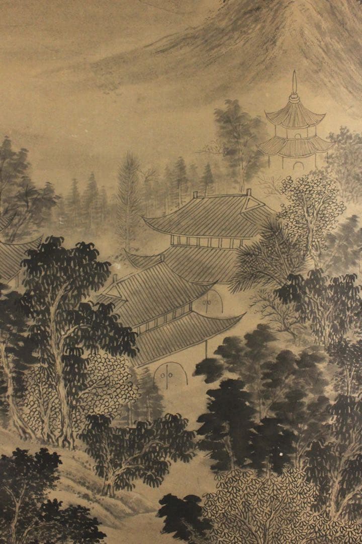 No5614 掛軸　在銘　啓祥　楓橋夜泊　画賛　紙本　中国画　山水　送料無料