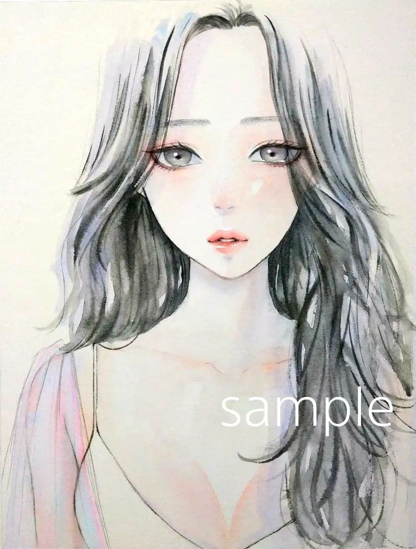 手描きイラスト　肉筆原画　美人画　2543A