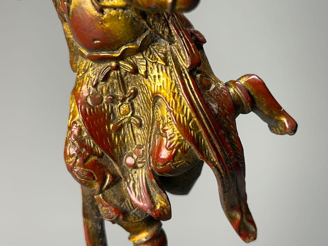 時代物　銅胎　漆器　朱漆金箔　魁星点斗 独立鰲頭（学業有成）置物　縁起物　中国