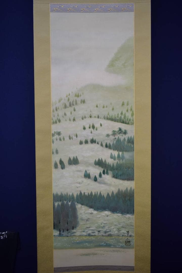 真作/箕輪芳二/青緑山水図/布袋屋掛軸HI-334