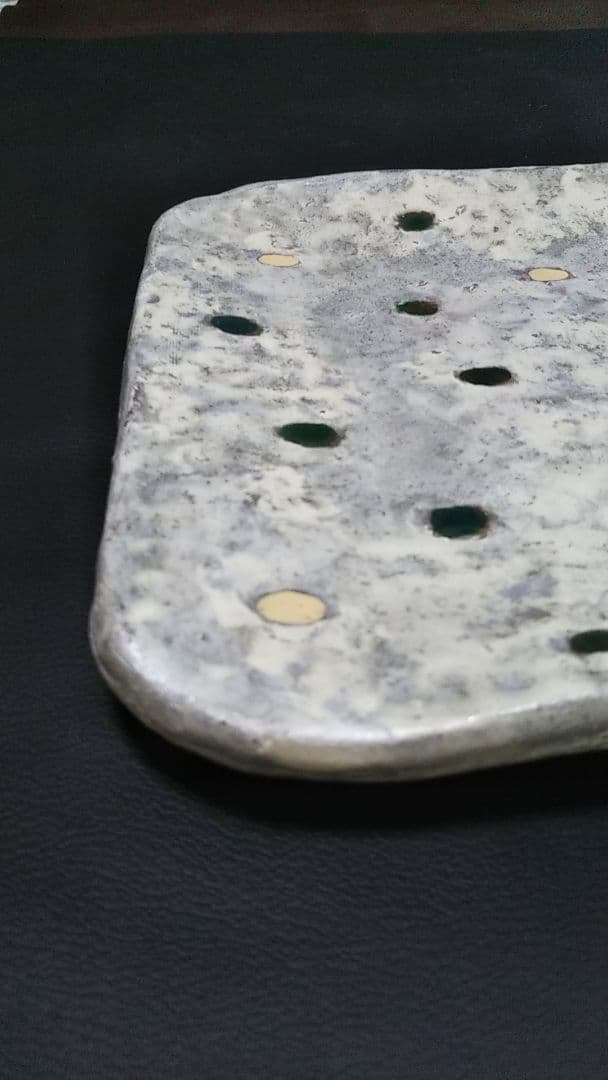 備前焼銀彩四方角皿