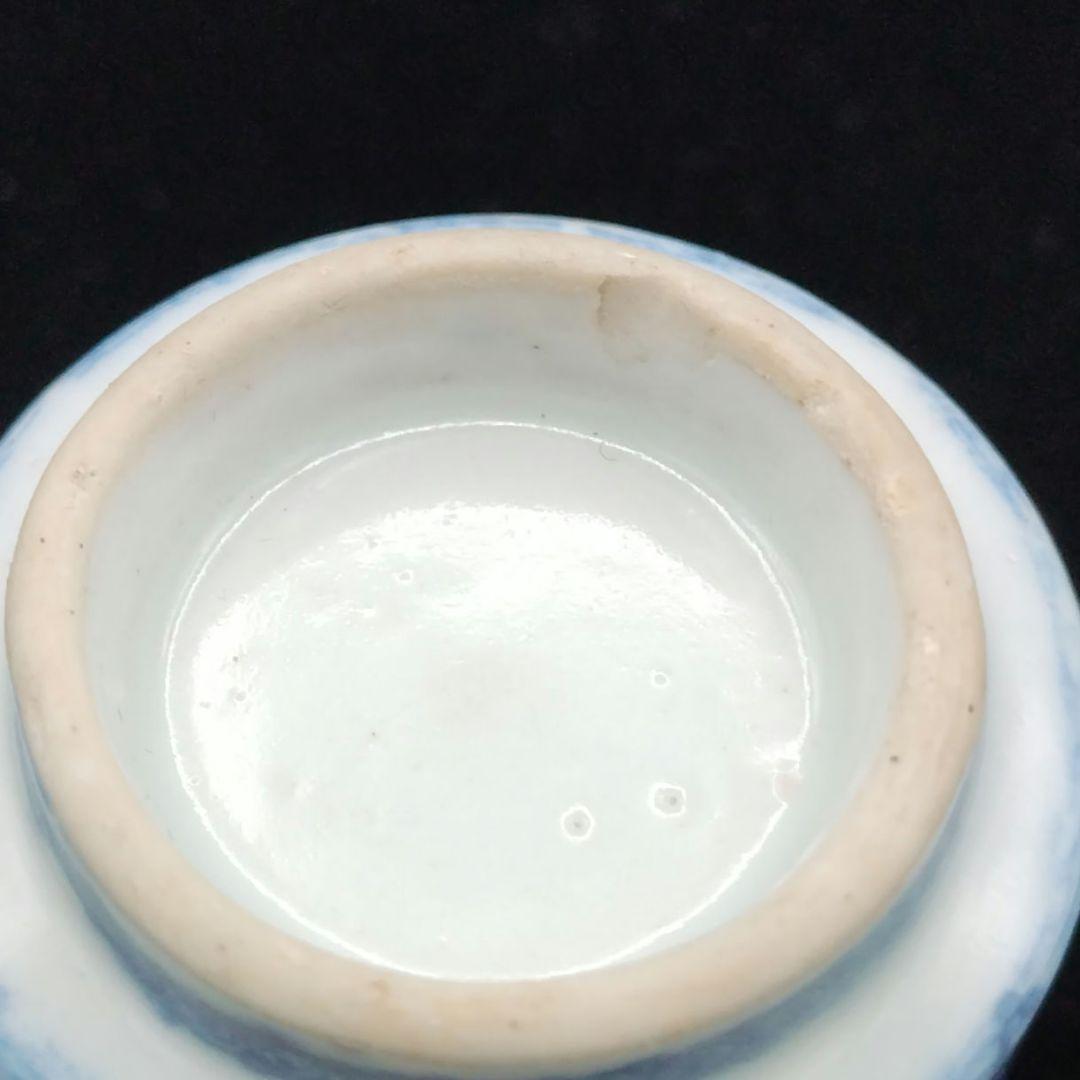 古伊万里　銅板摺印判　覗き猪口　水草に鳥図　明治時代　珍品