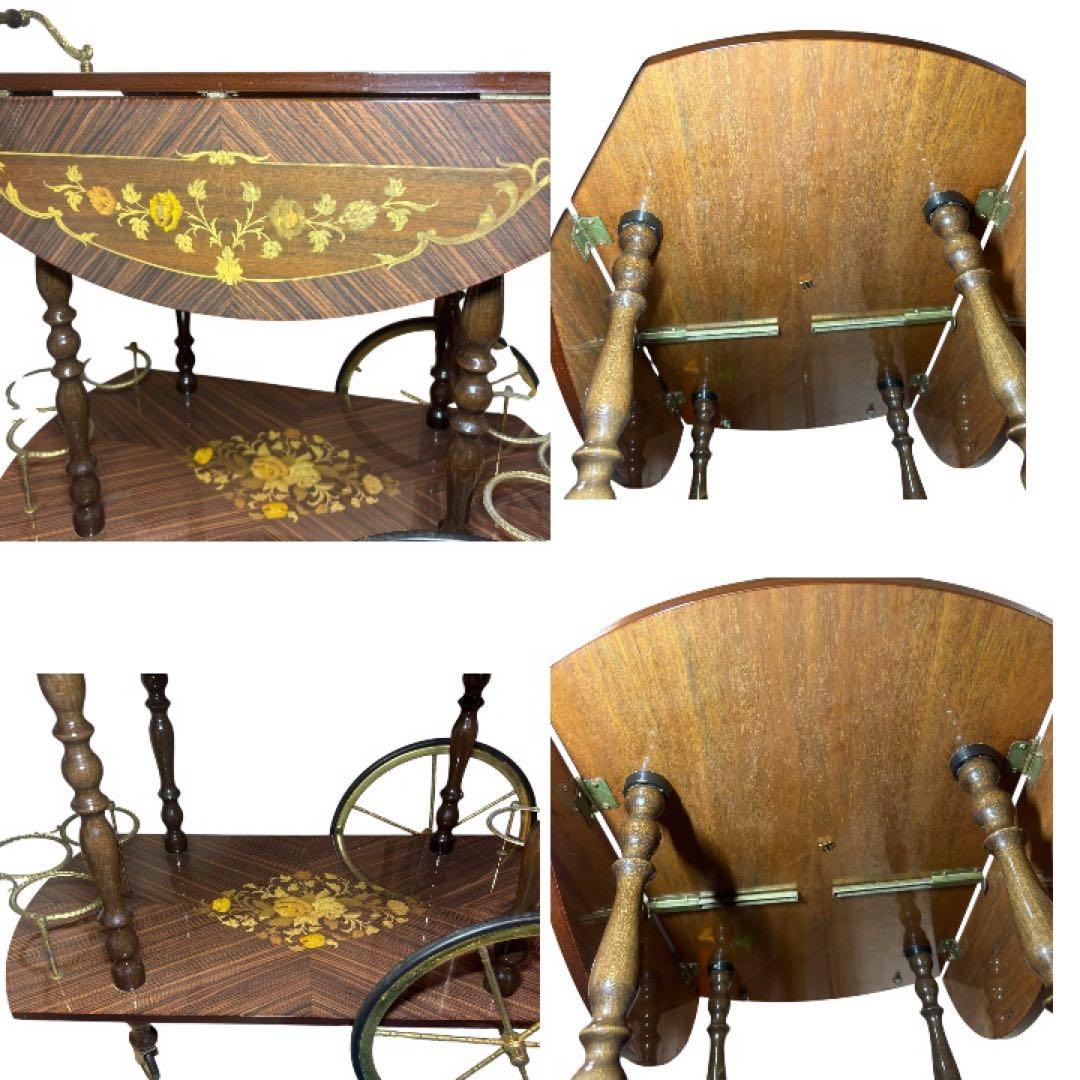 イタリア製 象嵌細工 バー ワゴンテーブルバタフライワゴン　象嵌細工 バーカート