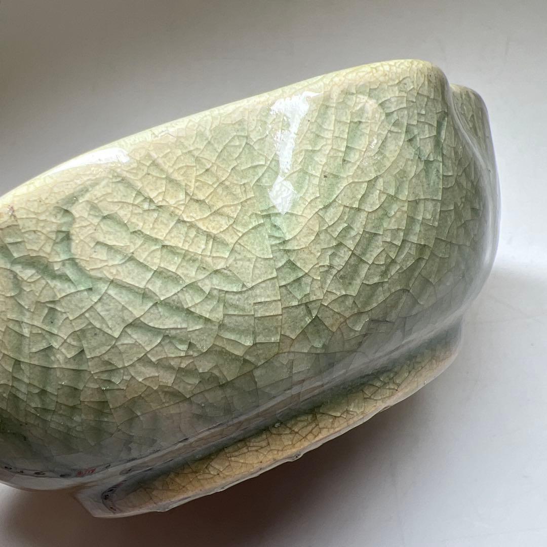 中国明時代　竜泉窯七官青磁硯石　木箱付　幅約12.3g 東Y8-0205☆2F