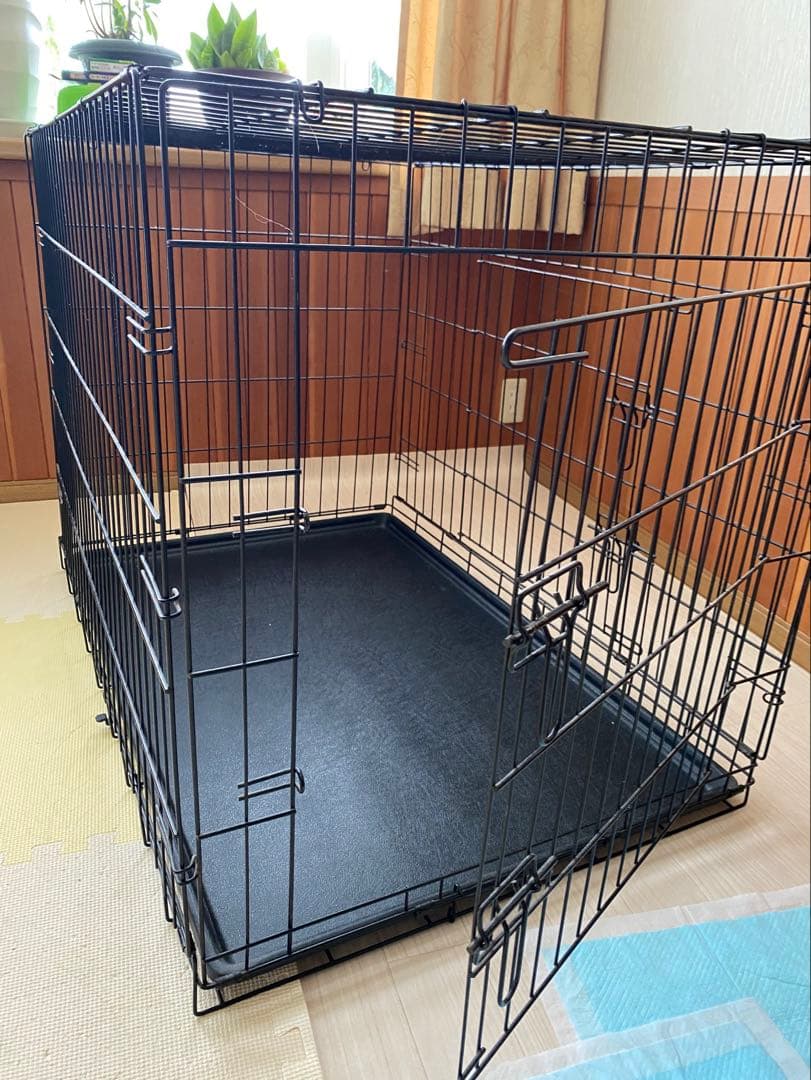 BLACK◆大型犬用折りたたみ金属ケージ