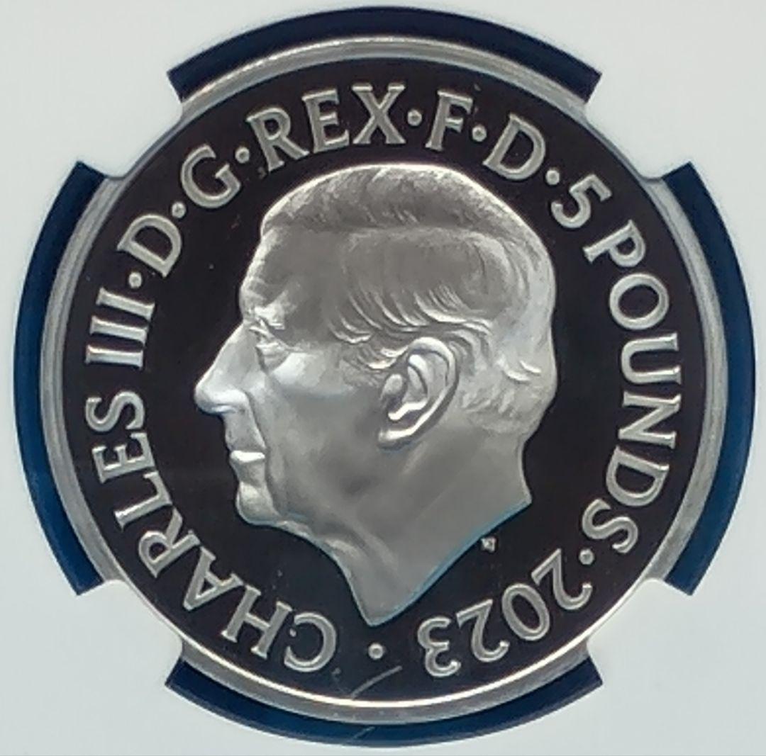 2023 イギリス チャールズ3世生誕75周年 £5 銀貨 NGC PF70UC