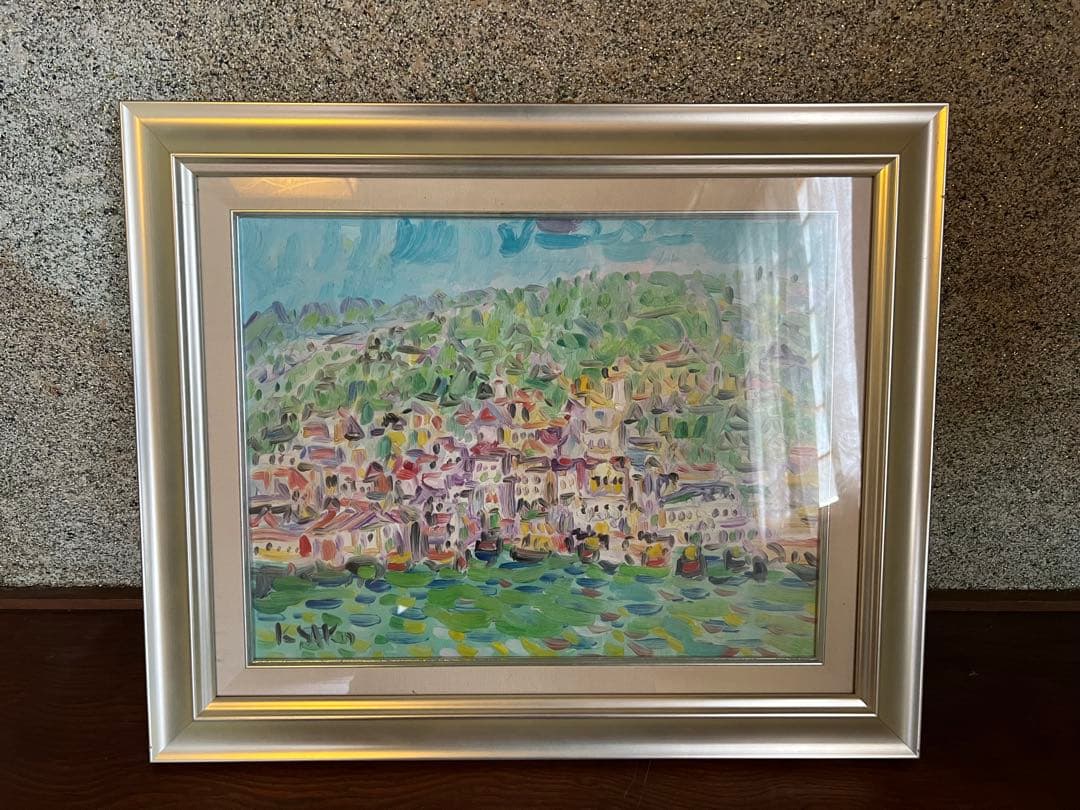 【O-1403】絵画 風景画 油彩画 油絵 点描 作者不明