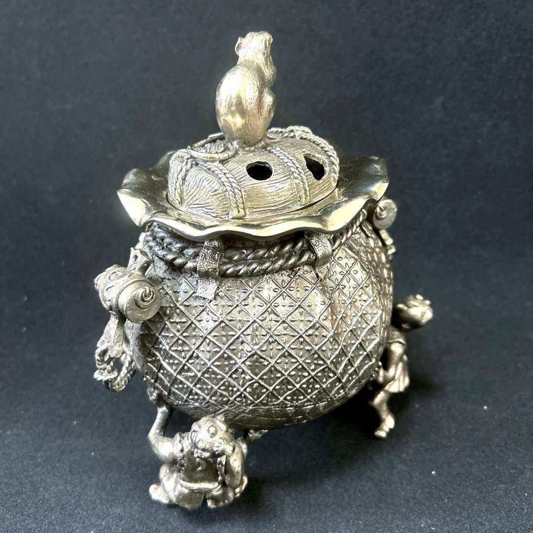 ・伝統工芸　高岡銅器　洋銀　香炉　須賀月芳　砂金袋　置物　インテリア　香道具